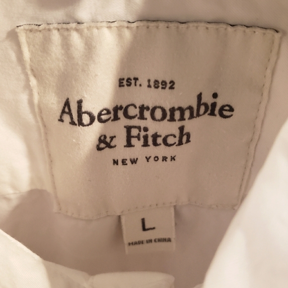 Abercrombie & Fitch Men's Off White Button Down Short Sleeve Pocket Shirt Sz L - Picture 7 of 7